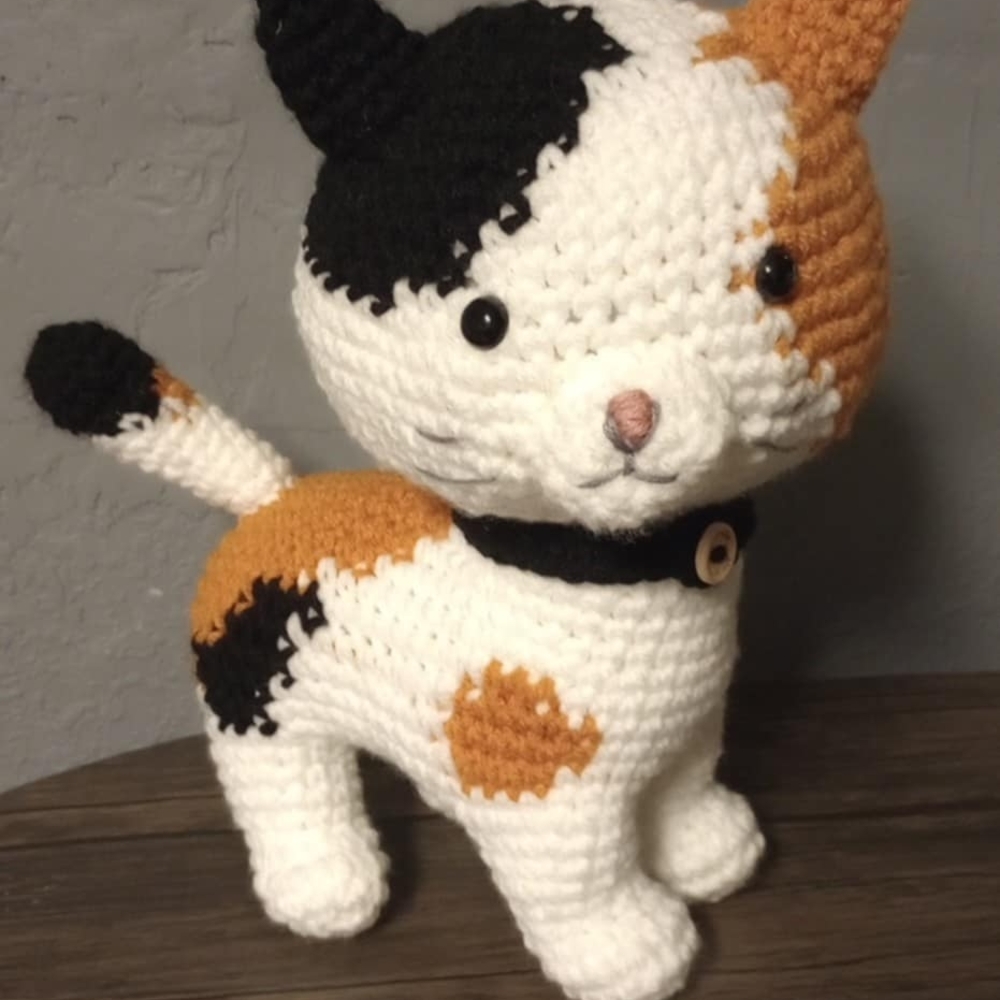 Handmade Crochet Cat Plush - Black, White, and Orange